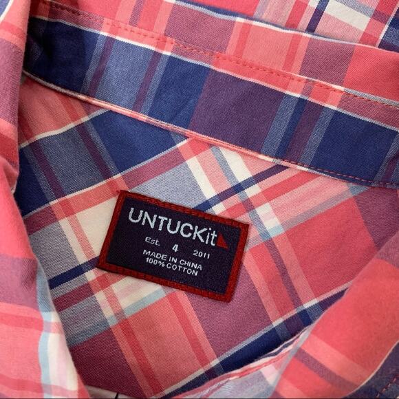 Untuckit Laconia pink blue plaid button down top sz 4 - Picture 5 of 7